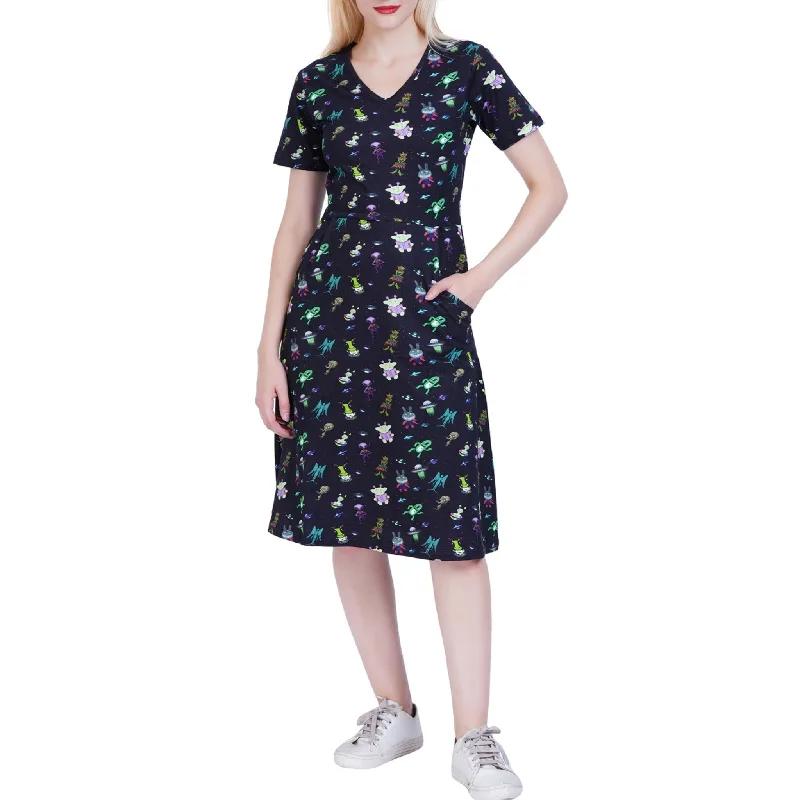 Printed Abstract Women Dress for a Modern and Artistic AppealAliens Art A-Line Dress (With Waist Seam)