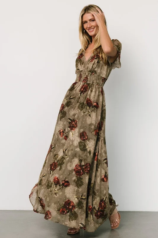 Sheath Women Dress with a Tailored Fit for a Professional LookBirdie Maxi Dress | Olive Floral