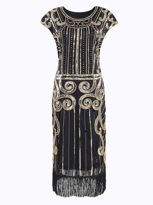 Mermaid - Style Women Dress with a Fitted Silhouette for Special OccasionsBlack 1920s Sequined Flapper Dress