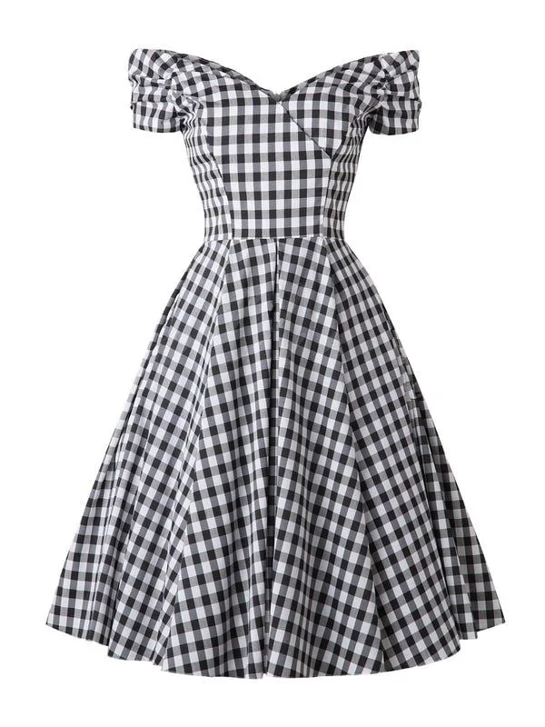 Shift Women Dress with a Simple and Classic Design for Everyday WearBlack 1950s Plaid Swing Dress