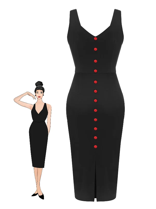 Empire Waist Women Dress to Accentuate the Bust and Conceal the WaistBlack 1960s V-Neck Solid Bodycon Dress