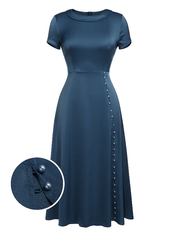 Ruffled Women Dress with Multiple Layers for a Playful and Girly StyleBlue 1940s Pearl Buttons Darlene Dress