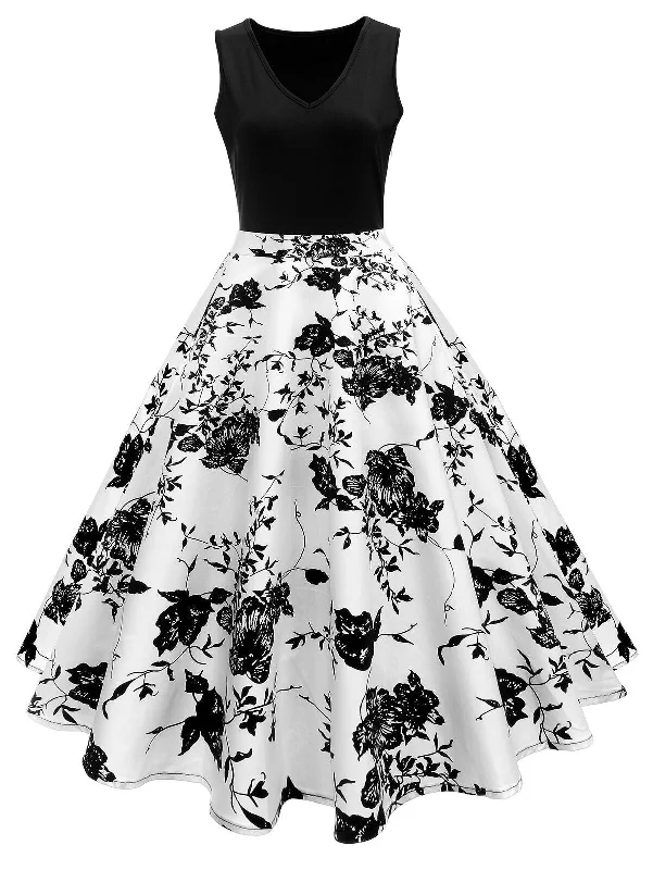 Ruffled Women Dress with Multiple Layers for a Playful and Girly StyleBlack 1950s Floral Swing Dress