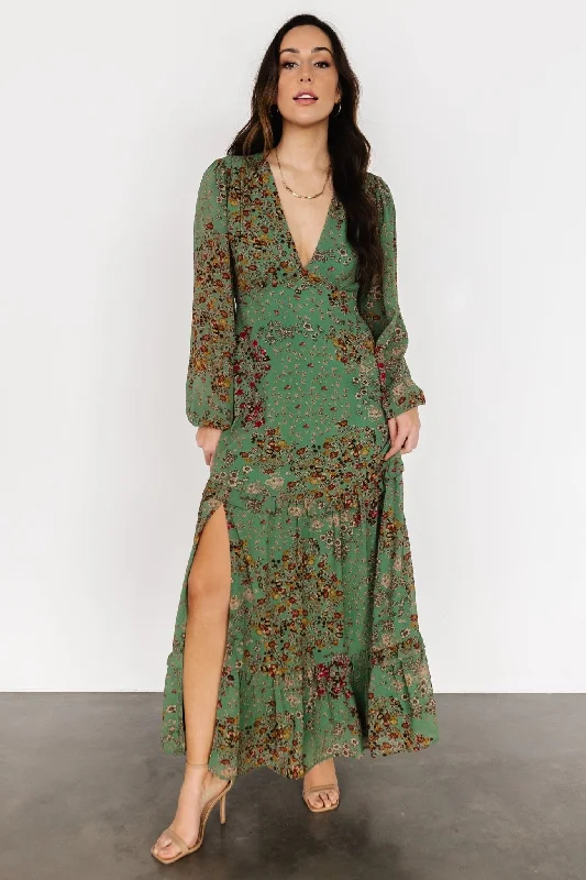 Mermaid - Style Women Dress with a Fitted Silhouette for Special OccasionsBowman Deep V Maxi Dress | Green Multi