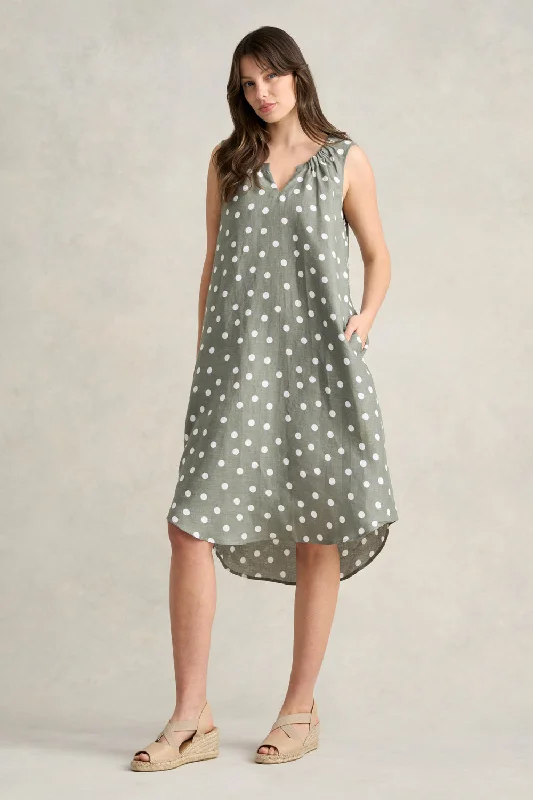 Plus Size Women Dress with a Flattering A - Line Cut for Comfort and StyleGathered French Linen Dress