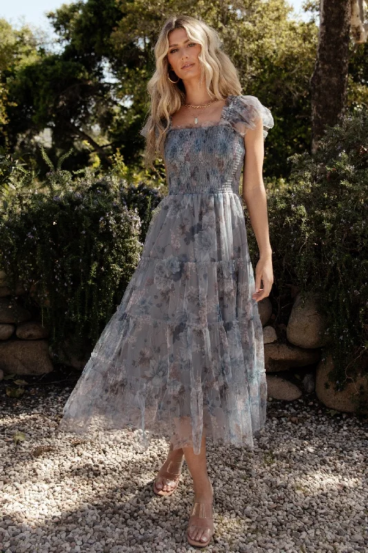 Halter Neck Women Dress to Show Off the Shoulders and NecklineClementine Tulle Midi Dress | Dusty Blue Floral