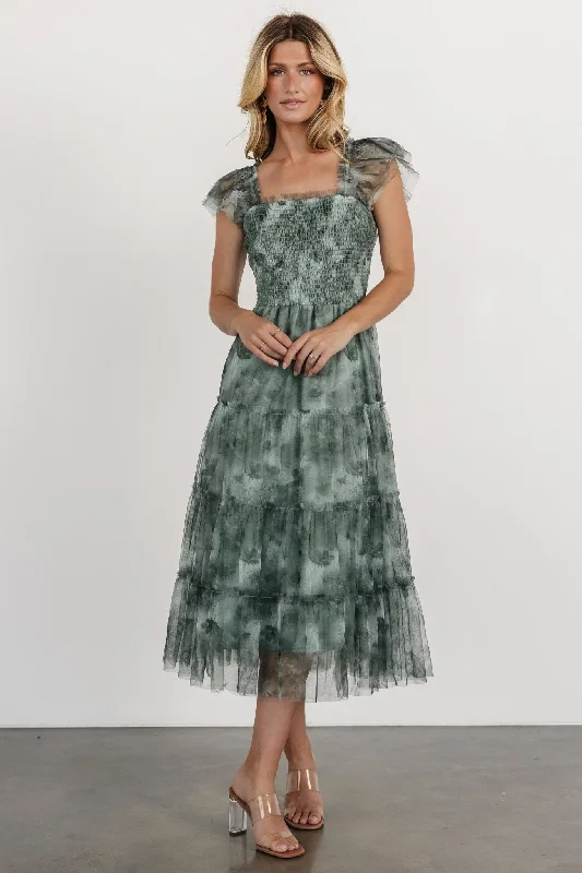 Backless Women Dress for a Sexy and Alluring Look at Evening EventsClementine Tulle Midi Dress | Dusty Green Print