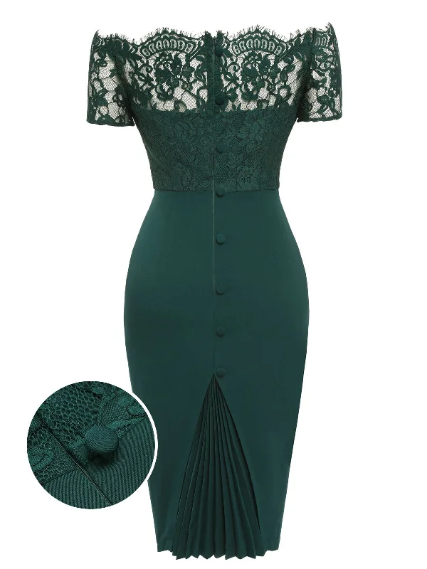 Little Black Women Dress with Sequins for a Glamorous Night OutDark Green 1960s Lace Off-shoulder Dress