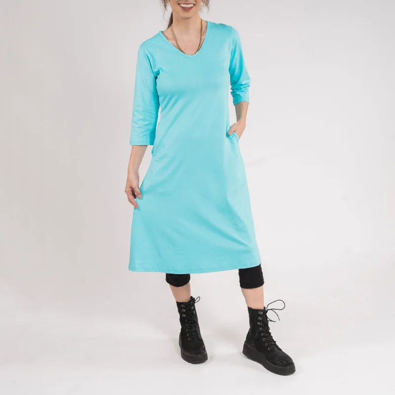 Halter Neck Women Dress to Show Off the Shoulders and NecklineGlacier 3/4th Sleeves A-Line Dress (No Waist Seam)