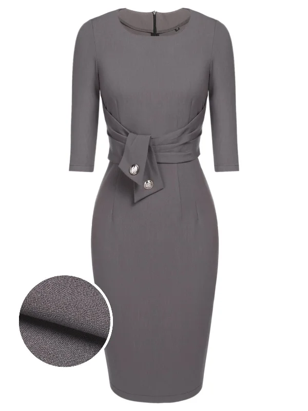 Lace - Embellished Women Dress for an Elegant and Sophisticated AppearanceGray 1960s Belt Solid Pencil Dress