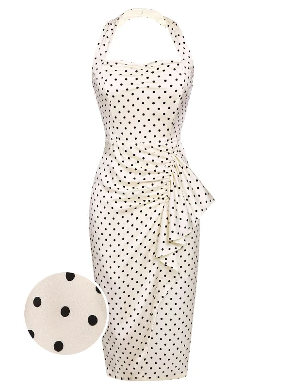 Maxi Women Dress with Floral Print for a Bohemian VibeIvory 1960s Polka Dot Halter Pencil Dress