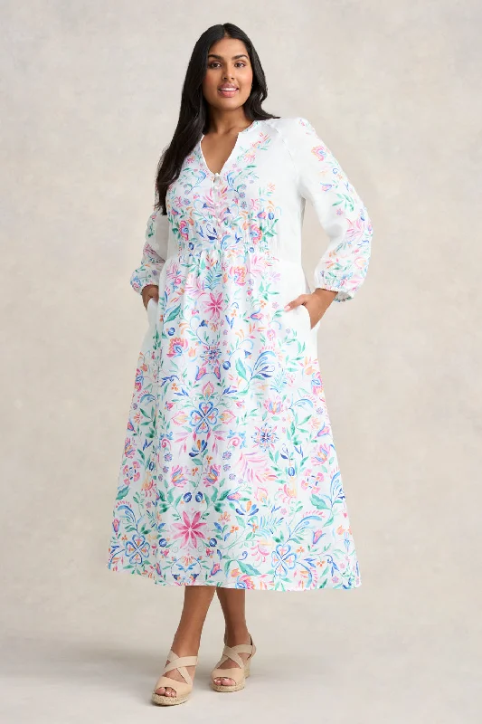 Empire Waist Women Dress to Accentuate the Bust and Conceal the WaistBorder Print Midi Dress