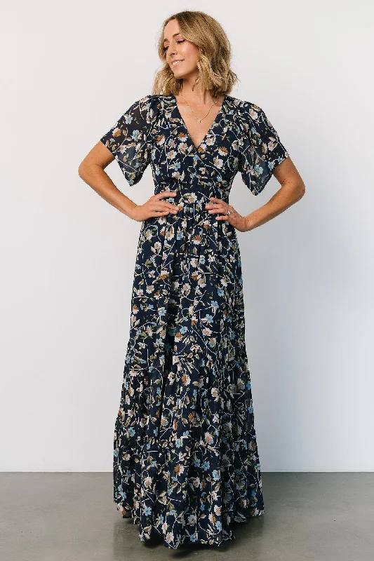 Halter Neck Women Dress to Show Off the Shoulders and NecklineKatherine Maxi Dress | Dark Blue Floral