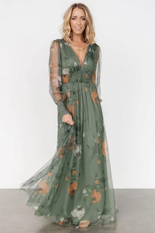 Backless Women Dress for a Sexy and Alluring Look at Evening EventsLayla Tulle Maxi Dress | Dusty Olive Floral