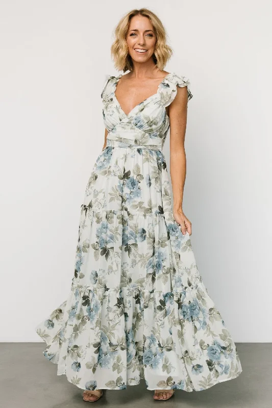 Strapless Women Dress with a Built - in Bra for Comfort and SupportMartina Maxi Dress | Light Blue Floral