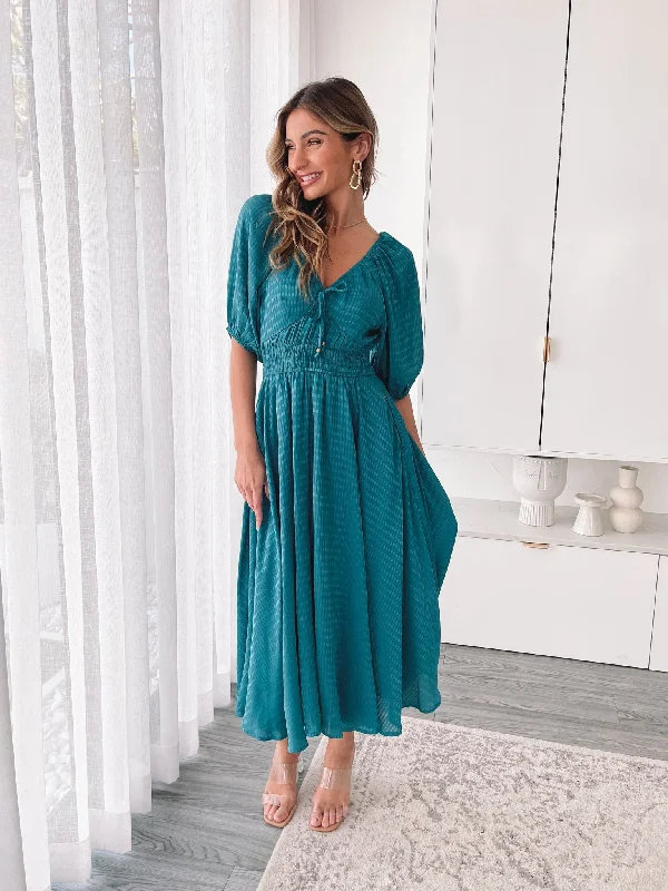 Long - Sleeve Women Dress in Velvet for a Luxurious Winter LookMarvey Dress - Teal