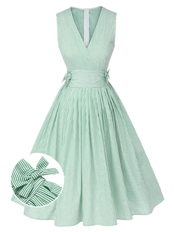 Backless Women Dress for a Sexy and Alluring Look at Evening EventsMint Green 1950s Striped V-Neck Dress