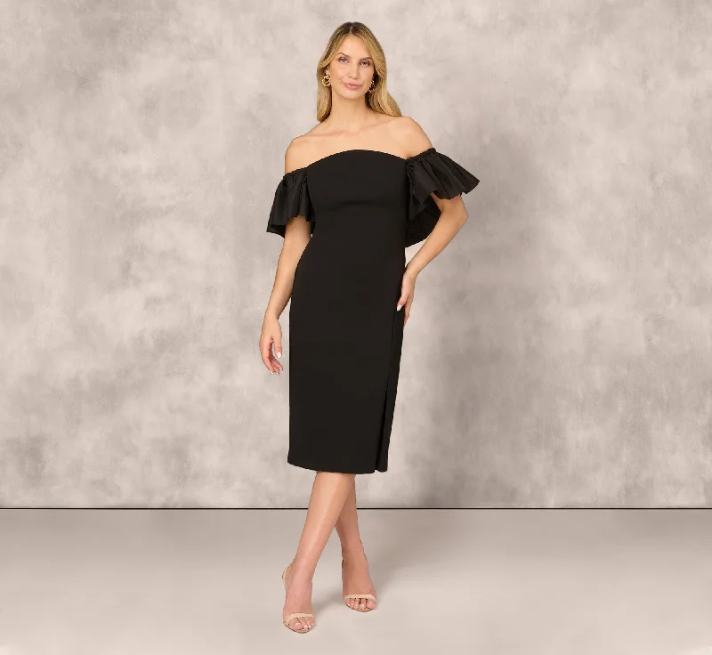 Wrap - Style Women Dress with Adjustable Fit for All Body TypesOff The Shoulder Midi Dress With Organza Bubble Sleeves In Black