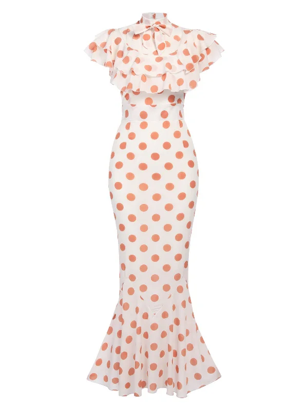 Ruffled Women Dress with Multiple Layers for a Playful and Girly StyleOrange 1930s Polka Dot Fishtail Dress