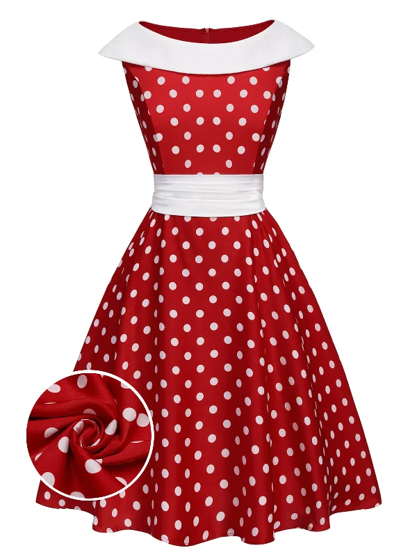 Empire Waist Women Dress to Accentuate the Bust and Conceal the WaistRed 1950s Dots Patchwork Swing Dress