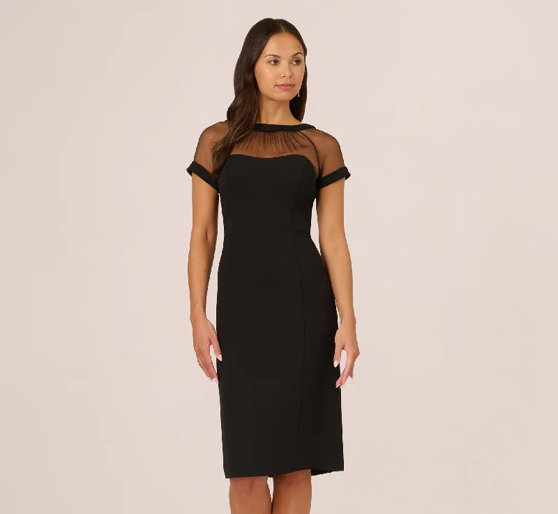 Ruffled Women Dress with Multiple Layers for a Playful and Girly StyleShort Sleeve Sheath Dress With Illusion Details In Black