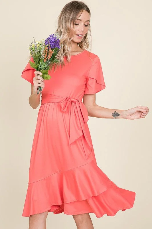 Ball Gown Women Dress with a Full Skirt for a Princess - like LookTulip Coral Midi Dress