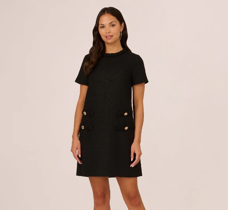 Ruffled Women Dress with Multiple Layers for a Playful and Girly StyleTweed Sheath Dress With Short Sleeves In Black