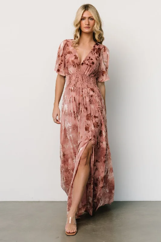 Strapless Women Dress with a Built - in Bra for Comfort and SupportVeronica Velvet Maxi Dress | Blush