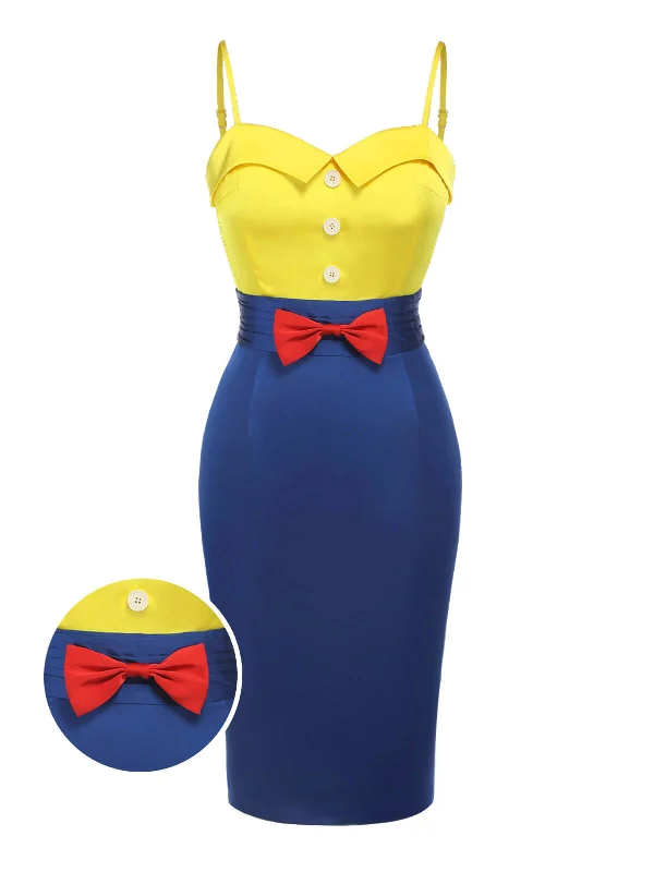 Ruffled Women Dress with Multiple Layers for a Playful and Girly StyleYellow & Blue 1960s Bow Strap Pencil Dress