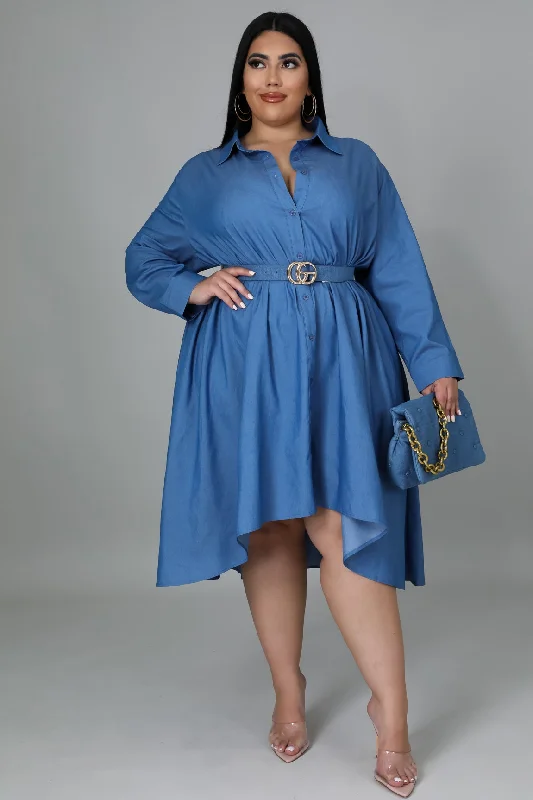 Denim Top with a Belted Waist for a Defined SilhouetteSelf Love Denim Dress