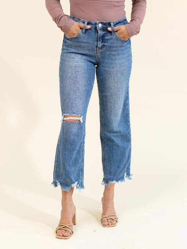 Denim Top with a Collared Neckline for a Preppy StyleLOVERVET Top Notch High Rise Dad Jean