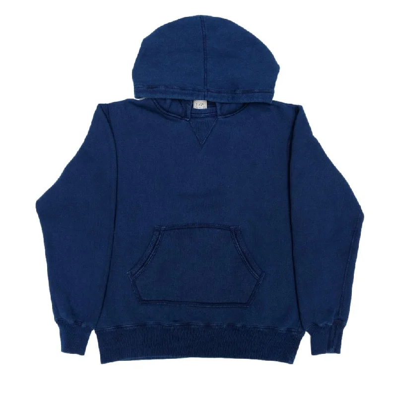 Denim Top with a Floral Print for a Feminine TouchOD+LW Indigo Dyed Tompkins Knit After Hood Sweatshirt