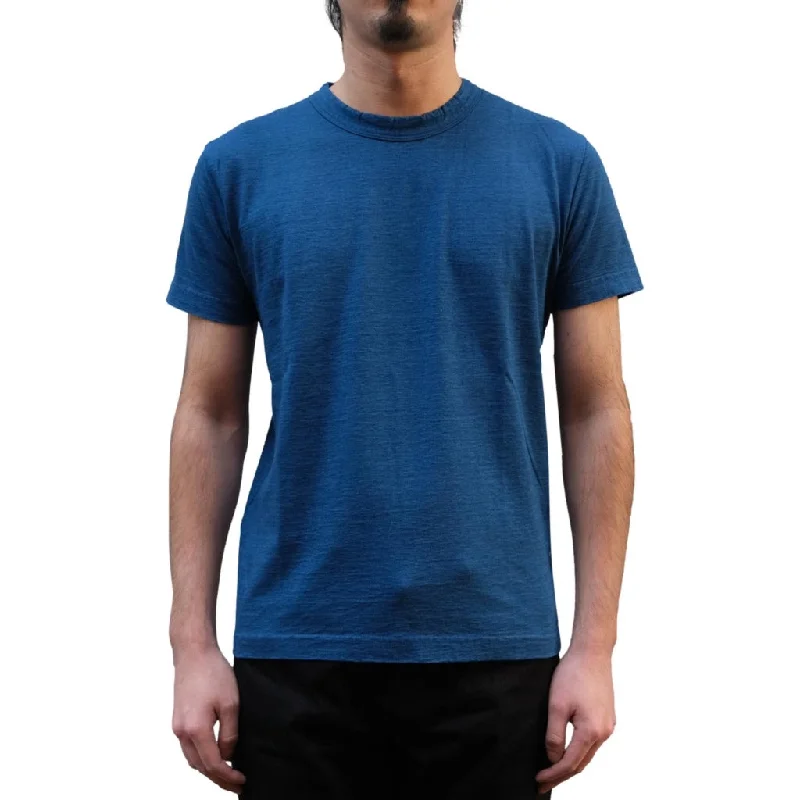 Washed - Out Denim Top for a Vintage AestheticPure Blue Japan Middle Indigo Jersey Crewneck Tee