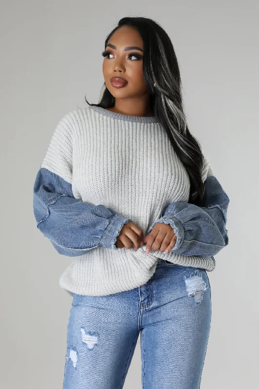 Denim Top with a Metallic Accent for a Shiny LookRaylee Sweater