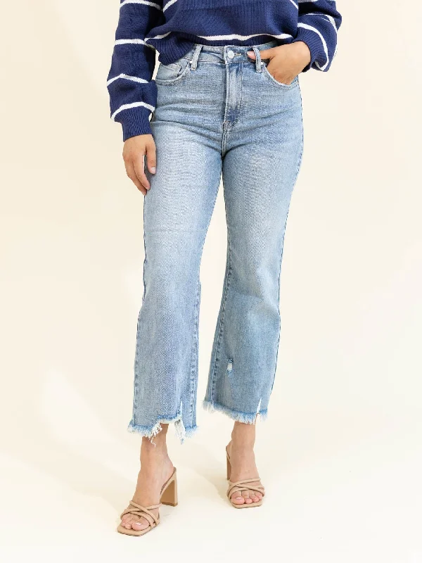 Patchwork Denim Top with a Unique and Artistic AppealRISEN Light High Rise Straight Relaxed Jeans