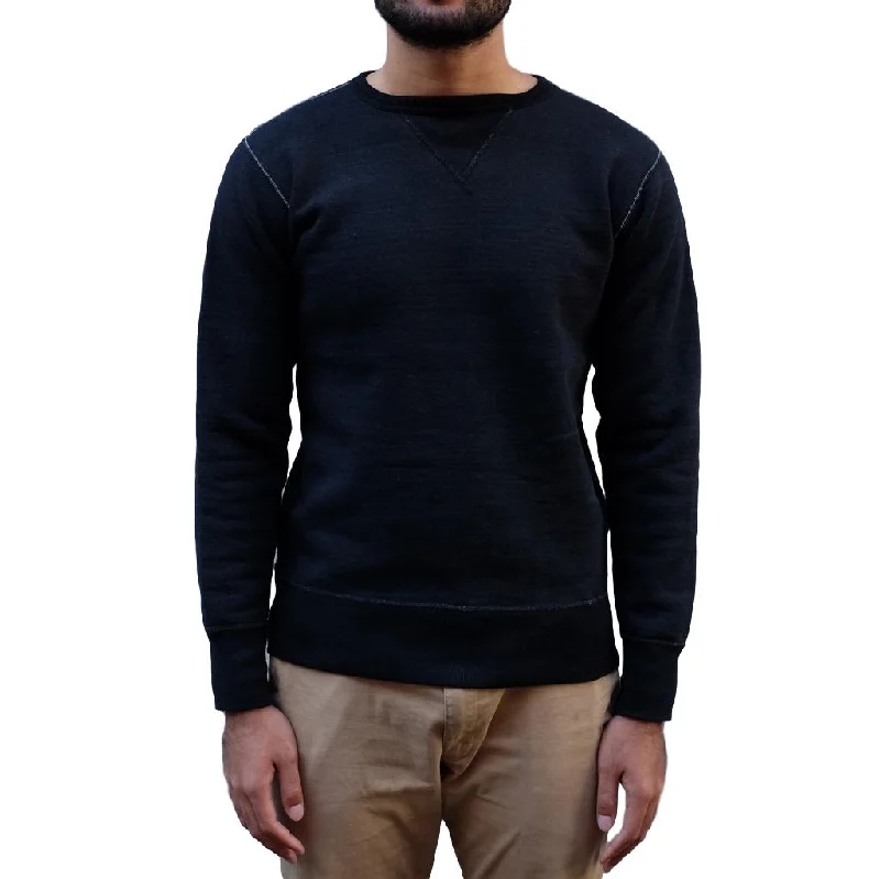 Long - Sleeve Denim Top for Cold Weather LayeringStudio D'Artisan 9983 Black Indigo Loopwheel Crewneck Sweatshirt