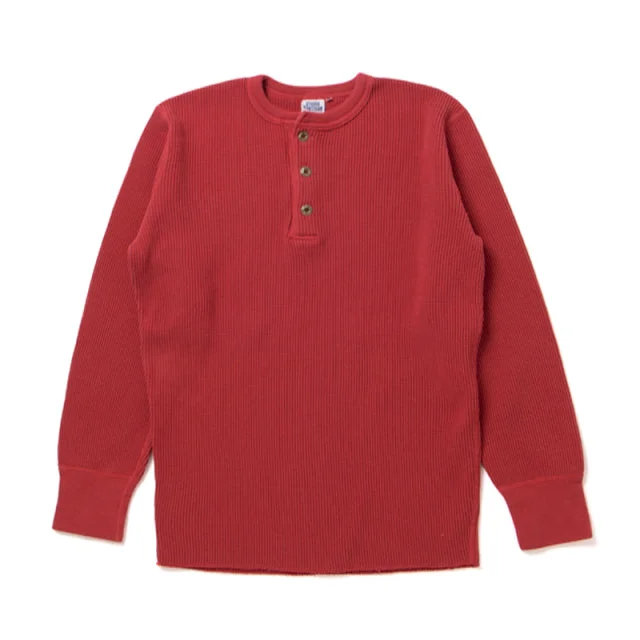 Washed - Out Denim Top for a Vintage AestheticStudio D'Artisan L/S Heavy Thermal Henley (Red)