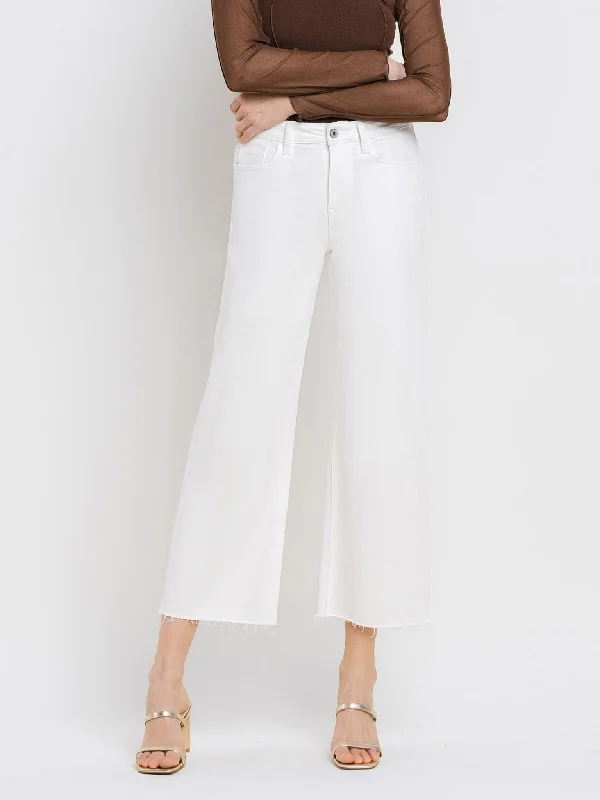 Studded Denim Top for a Glamorous and Bold StyleVERVET Optic White High Rise Crop Wide Leg