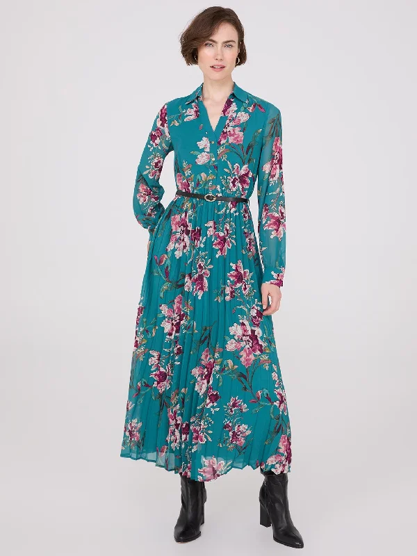 Mini Women Dress with a Short Hem for a Young and Trendy StyleFloral Print Belted Chiffon Dress