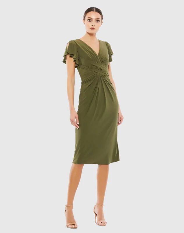 Shift Women Dress with a Simple and Classic Design for Everyday WearDark Green Flounce Sleeve Midi Dress