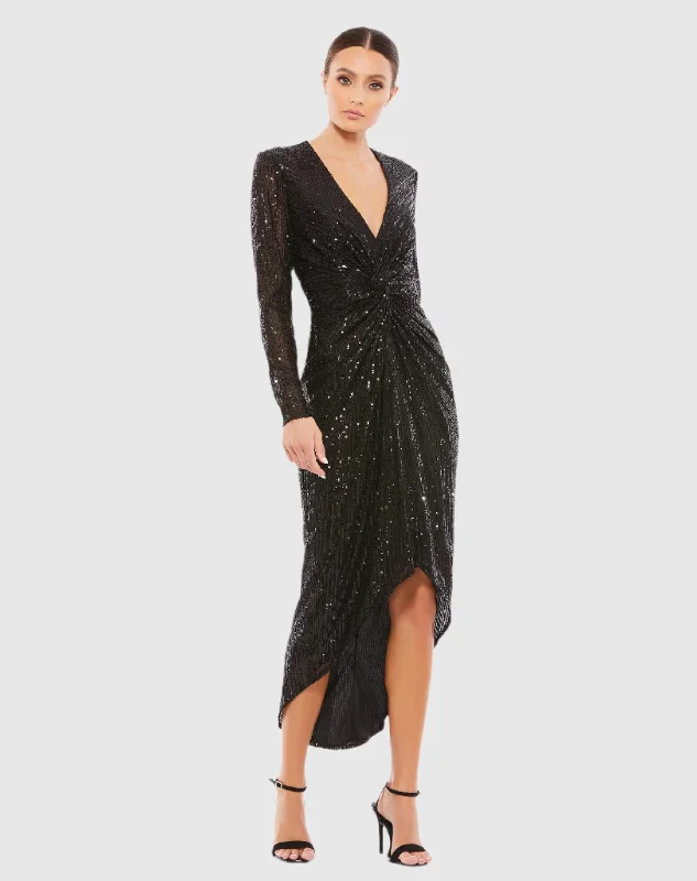 Off - the - Shoulder Women Dress for a Romantic and Feminine LookSequined High Low Front Twist Midi Dress