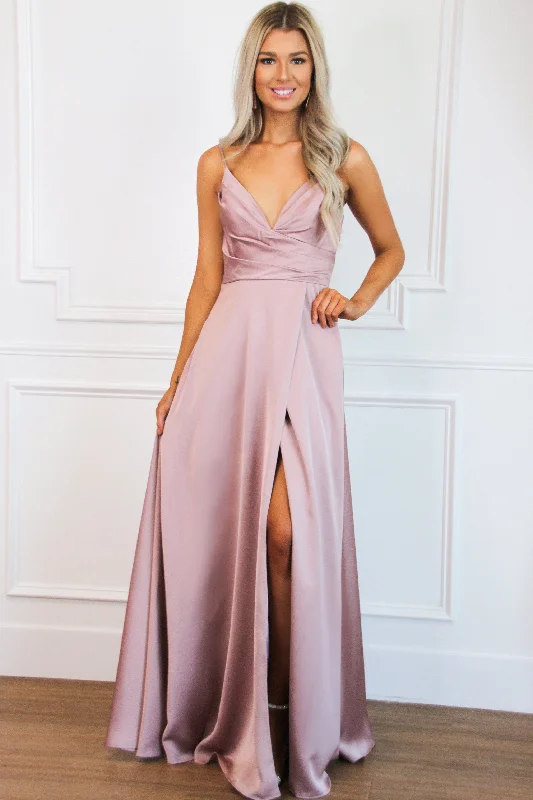 Long - Sleeve Women Dress in Velvet for a Luxurious Winter LookAdelaide Slit Satin Formal Dress: Mauve