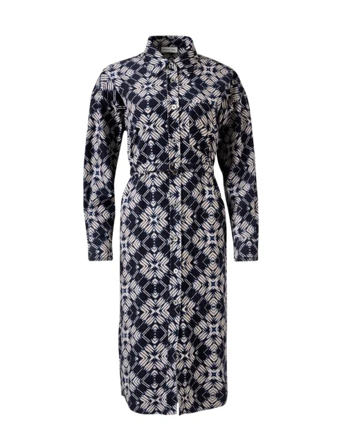 Long - Sleeve Women Dress in Velvet for a Luxurious Winter LookAria Navy Print Corduroy Shirt Dress