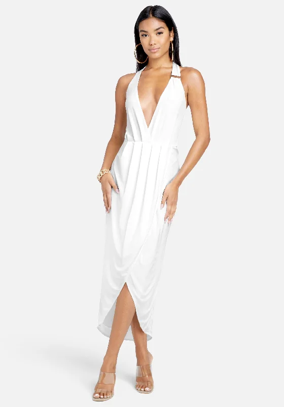 Plus Size Women Dress with a Flattering A - Line Cut for Comfort and StyleAsymmetrical Halter Neck Slinky Dress