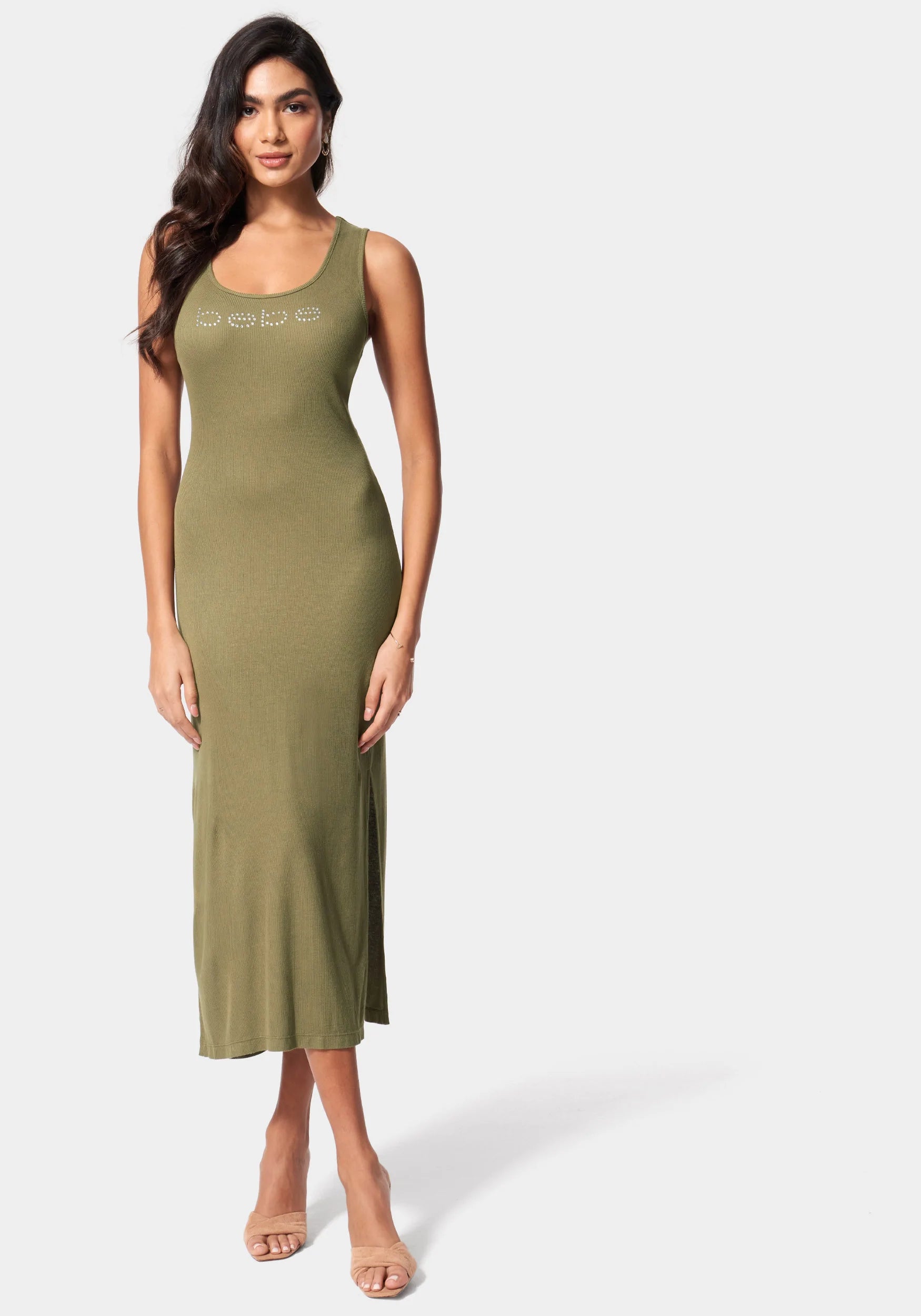 Mermaid - Style Women Dress with a Fitted Silhouette for Special OccasionsBebe Logo Rib Knit Maxi Dress