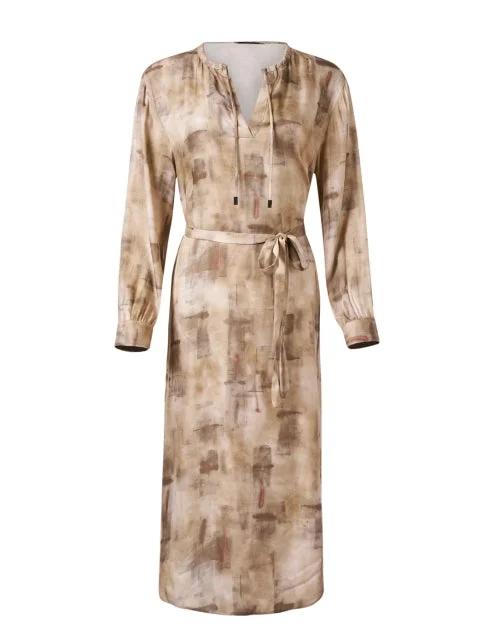 Empire Waist Women Dress to Accentuate the Bust and Conceal the WaistBeige Print Twill Dress