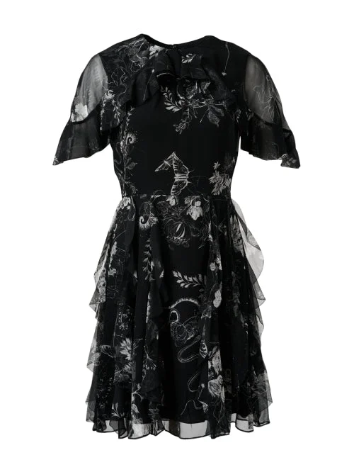 Sheath Women Dress with a Tailored Fit for a Professional LookBlack Multi Print Silk Chiffon Dress