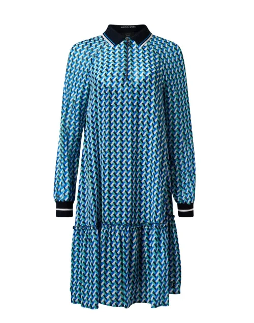 Off - the - Shoulder Women Dress for a Romantic and Feminine LookBlue Geometric Print Polo Dress