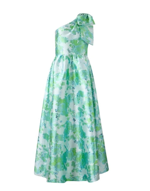 Wrap - Style Women Dress with Adjustable Fit for All Body TypesCaroline Green and Blue Jacquard Dress