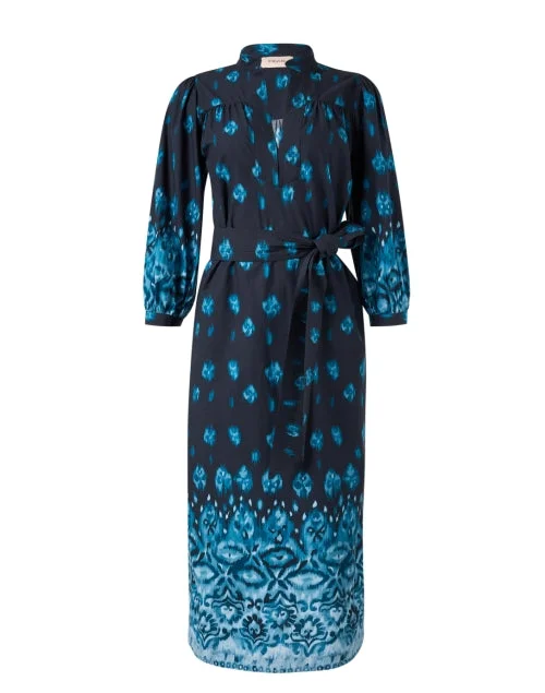 Off - the - Shoulder Women Dress for a Romantic and Feminine LookDanilia Blue Ikat Print Dress